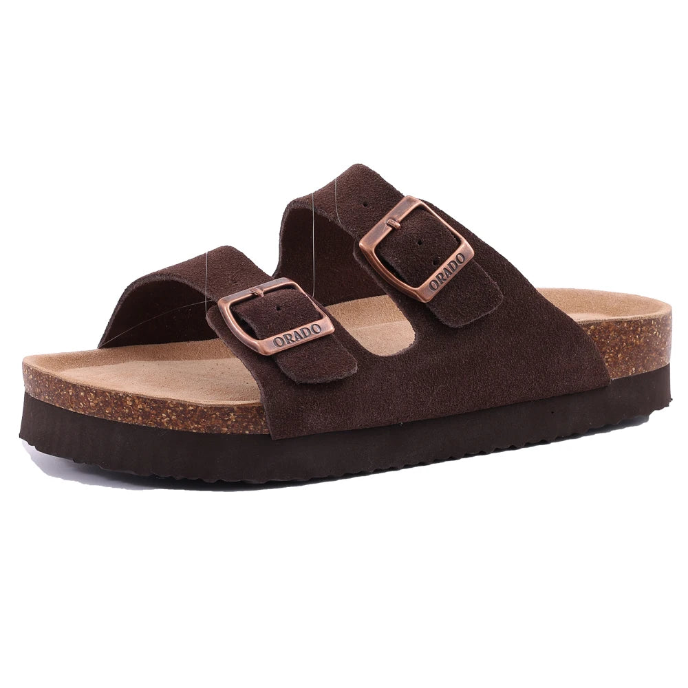 Mules en daim pour femmes Comwarm Fashion, pantoufles, sabots pour hommes, sandales à semelle intérieure en liège avec soutien de la voûte plantaire, claquettes d’extérieur pour la plage, chaussures d’intérieur