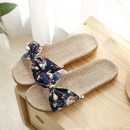 Chaussures pour femme Sandales Mujer Femmes Féminines Nœud décoratif Lin en toile Tongs Chaussures de plage Sandales Pantoufles Chaussures Femme