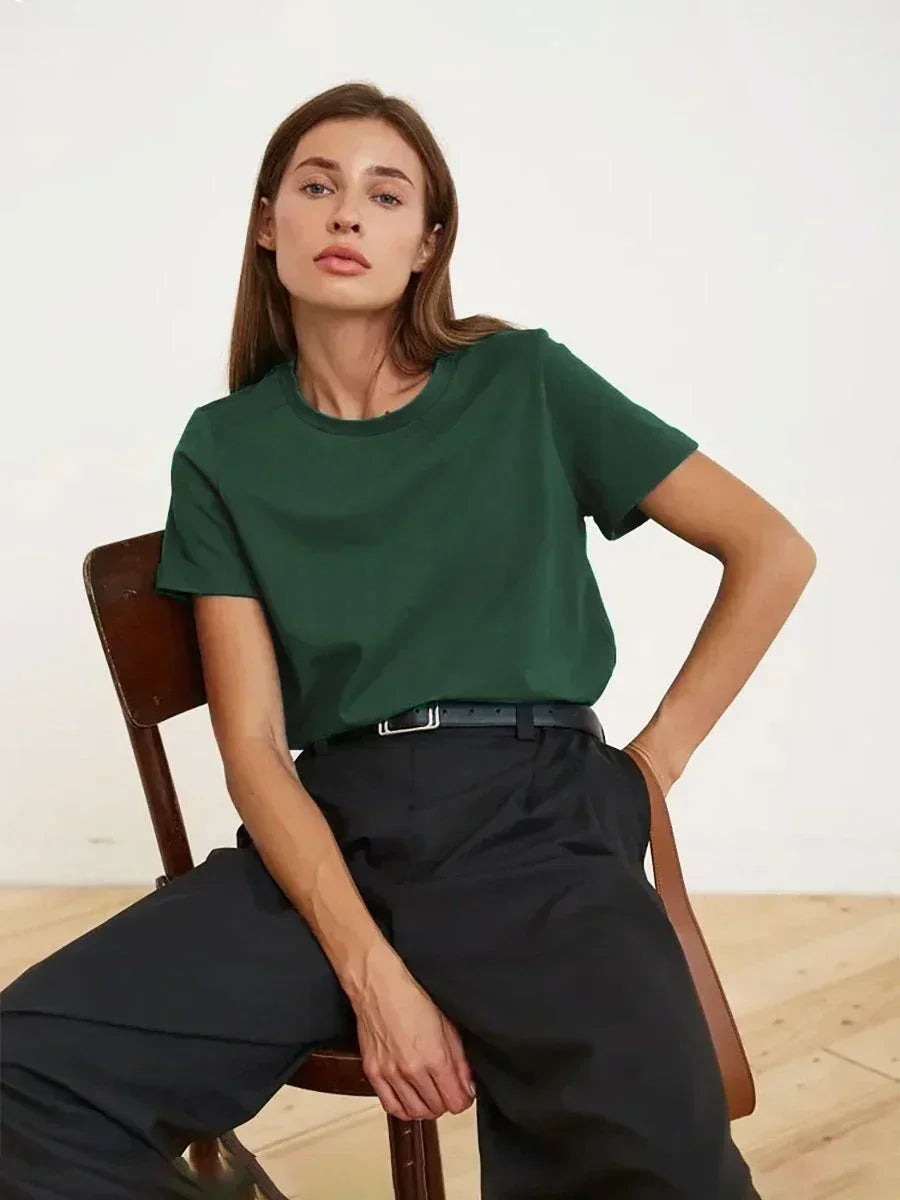 Bornladies Summer T-shirt femme 100 % coton, basique, tendance, uni, manches courtes, haut à superposer ample, 230 g/m², hauts et chemises
