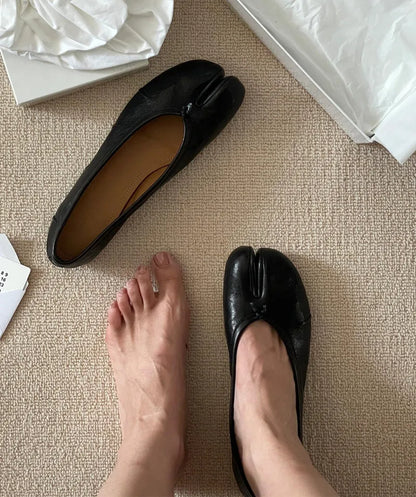 Chaussures plates de ballet pour femmes à bout fendu, chaussures tabi tendance, mocassins décontractés à enfiler, espadrilles en cuir plissé pour femmes, zapatillas mujer