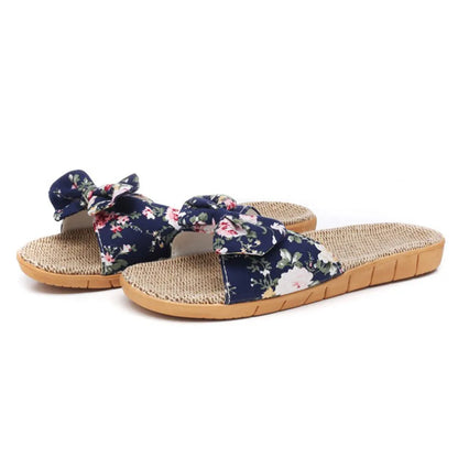 Chaussures pour femme Sandales Mujer Femmes Féminines Nœud décoratif Lin en toile Tongs Chaussures de plage Sandales Pantoufles Chaussures Femme