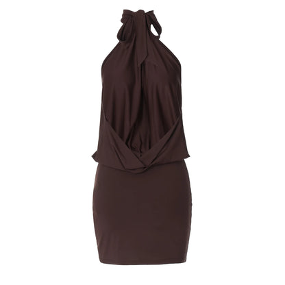 Robe mini Hugcitar Fashion à col licou, unie, sans manches, dos nu, bandage, froncée, sexy et moulante, vêtements d’été pour fête, vacances et club.