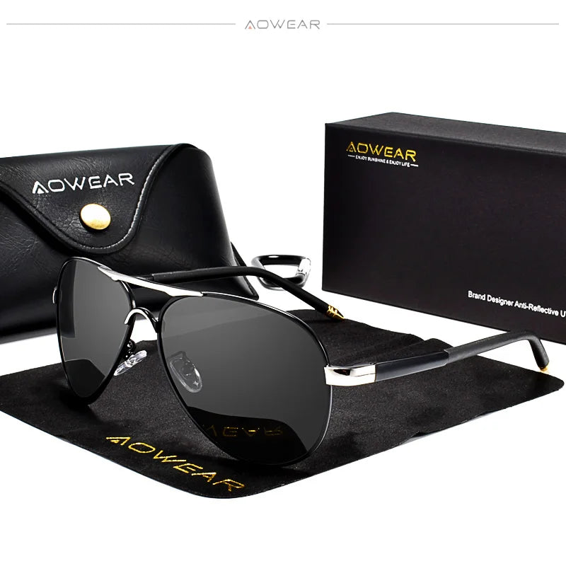 AOWEAR Lunettes d’aviation pour homme, lunettes de soleil polarisées miroir HD pour homme, lunettes de pilote pour la conduite, lunettes de soleil homme