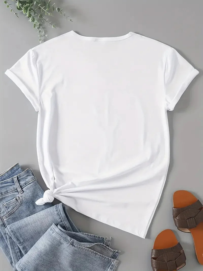 T-shirt pour femmes avec lettres imprimées originales et intéressantes, T-shirt d’été pour femme, haut T-shirt décontracté à col rond pour femme
