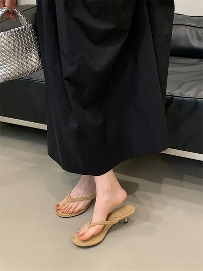 Aneikeh 2026 Mode Pantoufles à talons fins pour femmes, sandales slides à bout rond avec clip, sandales d’été tongs, chaussures féminines mules slides