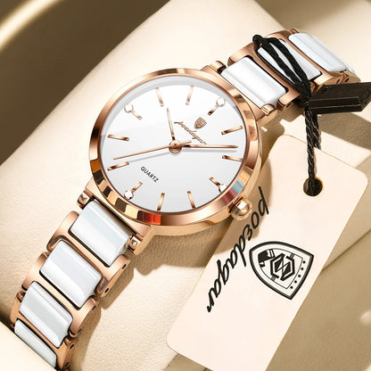 POEDAGAR Montre de luxe haut de gamme avec diamants pour femme, haute qualité, étanche, montre à quartz pour dames en acier inoxydable, montre féminine + boîte