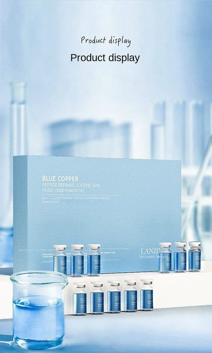 Ensemble de poudre lyophilisée réparatrice pour la peau du visage au peptide de cuivre bleu, pour peaux sensibles, hydratante, raffermissante et lissante, avec essence à l’acide hyaluronique