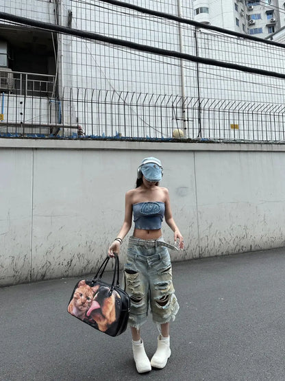 Jeans déchirés Y2K pour femmes style Harajuku Wasteland pantalon en denim baggy pantalon jean vintage boyfriend oversize vêtements japonais des années 2000