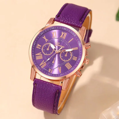 Montre Femme Fashion Montres pour Femmes Bracelet en Cuir Violet Quartz Montre-Bracelet pour Femmes Montre Décontractée et Professionnelle Relogio Feminino