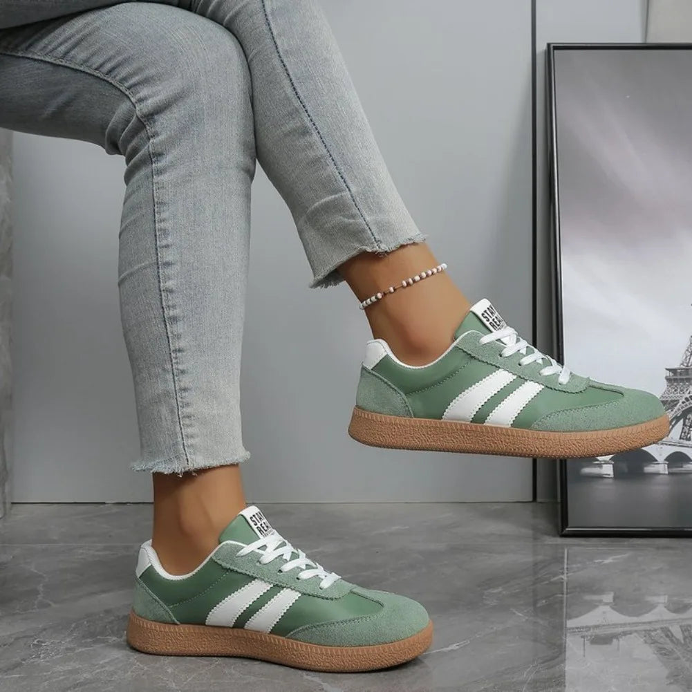 Baskets légères et confortables pour femmes, chaussures de sport tendance à lacets rayées pour femme, baskets décontractées vertes et respirantes, grandes tailles
