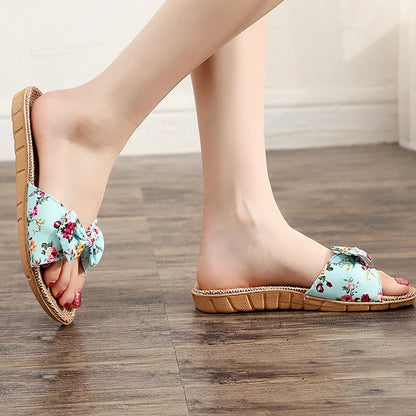 Chaussures pour femme Sandales Mujer Femmes Féminines Nœud décoratif Lin en toile Tongs Chaussures de plage Sandales Pantoufles Chaussures Femme