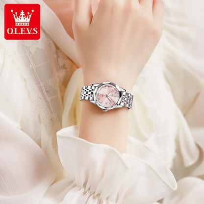 Montres pour femmes OLEVS élégantes et luxueuses avec bracelet en acier inoxydable, montre-bracelet à quartz originale pour homme, étanche, lumineuse, avec date, tendance habillée
