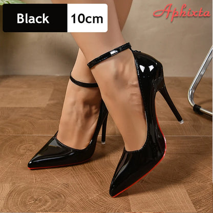 Aphixta Super Grande Taille 48 49 50 Escarpins à Talons Aiguilles avec Boucle de Ceinture pour Femmes, Chaussures de Soirée 12 cm/10 cm, Bout Pointu avec Boucle Métallique