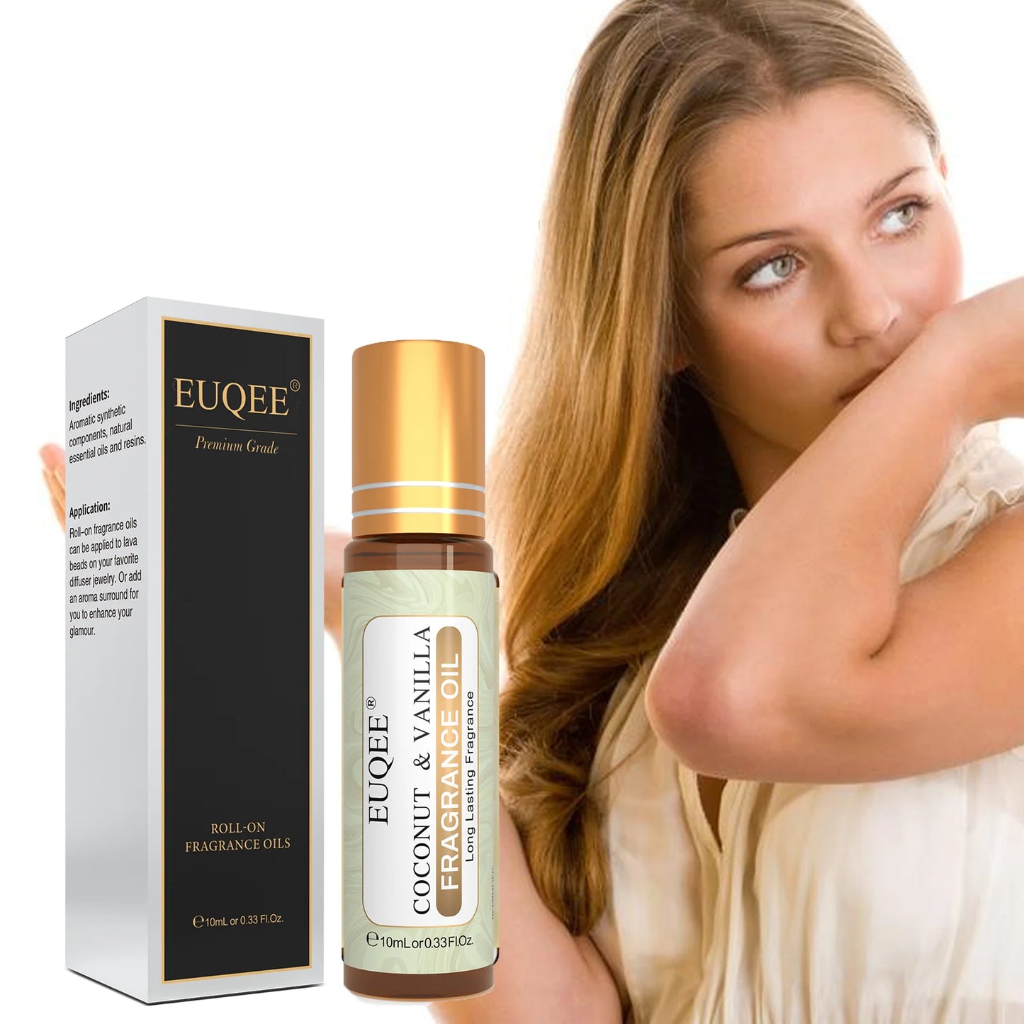 EUQEE 10 ml Huile de parfum à bille pour femmes – huiles aromatiques Coconut Vanilla, Bubble Gum, Bright Crystal, Bombshell, Midnight Rose, Angel