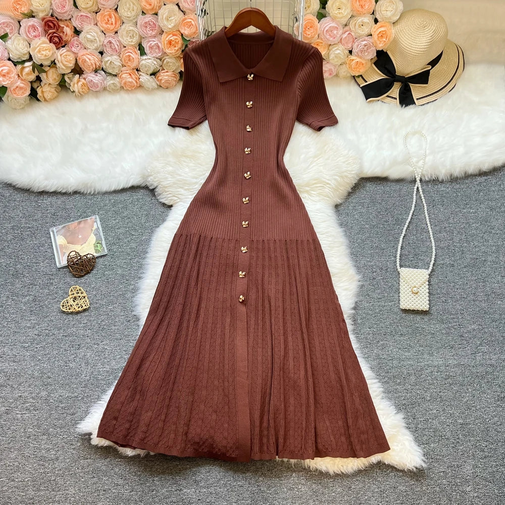 Marque YuooMuoo Fashion robe longue tricotée élégante à patchwork printemps été pour femmes, robe-chemise en pull de luxe, robe de fête pour femme Vestido