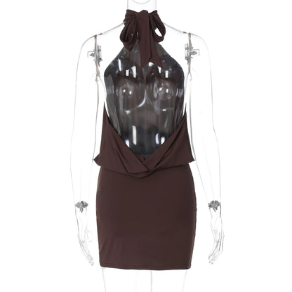 Robe mini Hugcitar Fashion à col licou, unie, sans manches, dos nu, bandage, froncée, sexy et moulante, vêtements d’été pour fête, vacances et club.