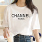 Marque de luxe, T-shirt graphique pour femmes lavable en machine, mode décontractée et élégante CHANNEL, haut à col rond à manches courtes, vêtements pour femmes