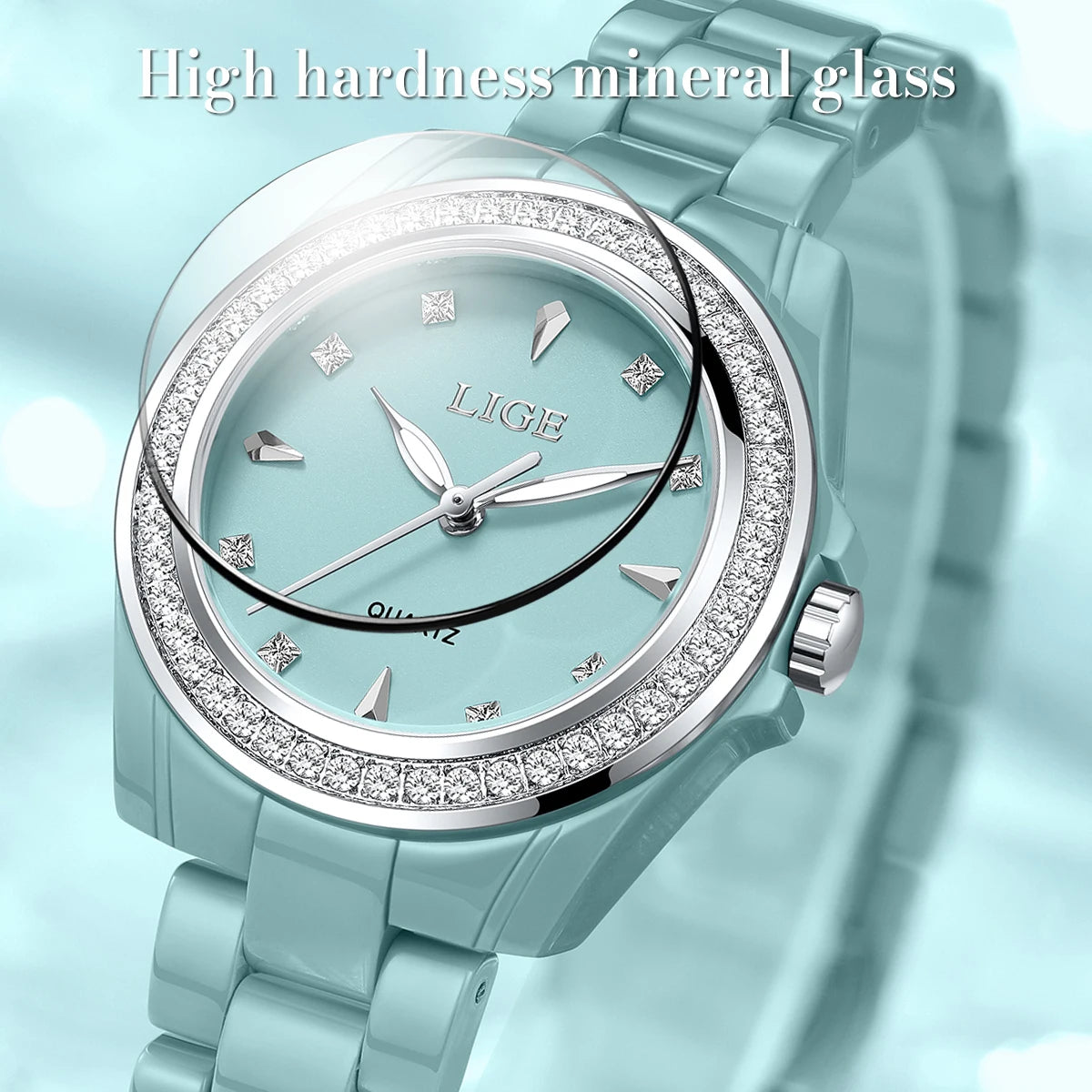 Montre pour femme LIGE 2026 nouvelle montre élégante en céramique à quartz, montre tendance étanche avec affichage lumineux, montre-bracelet pour femme + BOÎTE