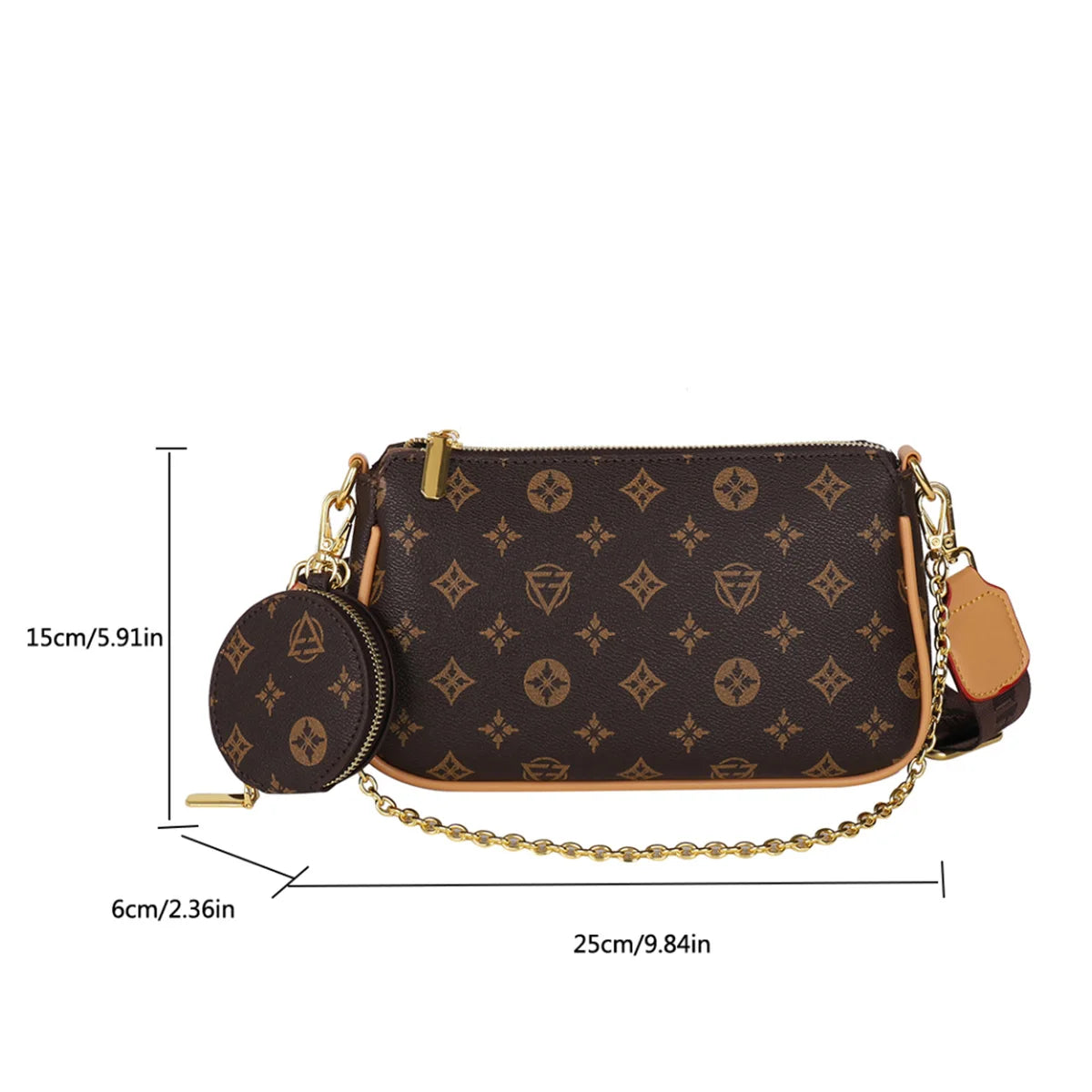 Sac à bandoulière mode pour femme avec imprimé floral et lettres, chaîne, grande capacité, fermeture éclair, sangle ajustable, mini pochette attachée, pour les trajets quotidiens