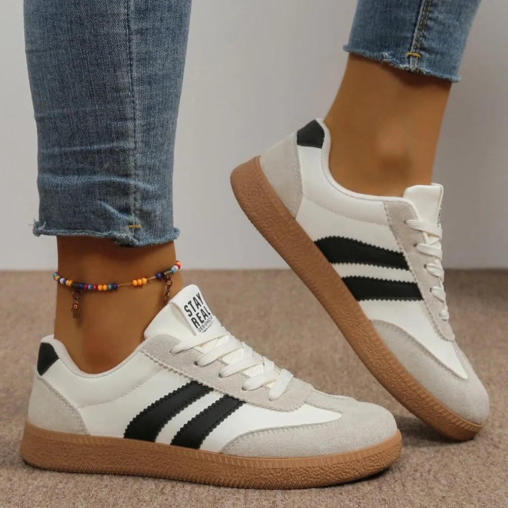 Baskets légères et confortables pour femmes, chaussures de sport tendance à lacets rayées pour femme, baskets décontractées vertes et respirantes, grandes tailles
