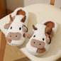Chaussons d’intérieur d’hiver pour couples, chauds et en peluche, style neutre avec motif vache cartoon, antidérapants, confortables, en coton, pour hommes et femmes