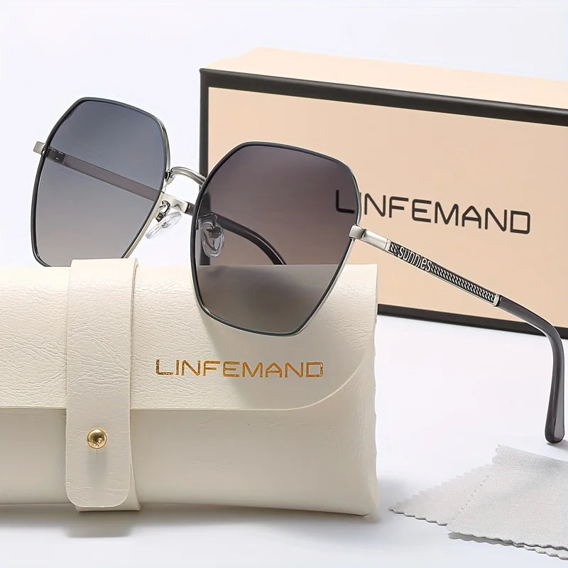 LINFEMAND Lunettes de soleil pour femme à monture métallique classique avec verres dégradés UV400, essentielles pour les voyages d’été, la conduite, le cyclisme, les festivals, idée cadeau