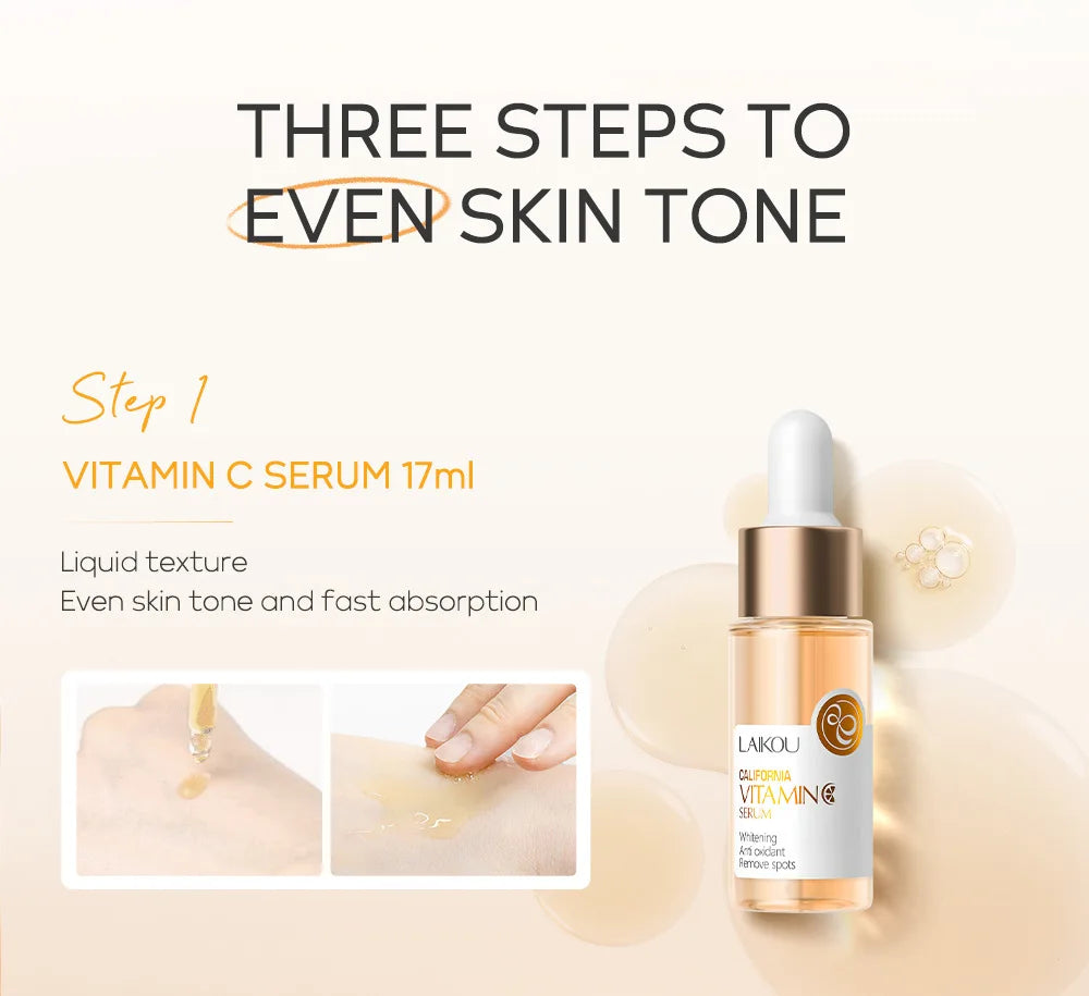 Ensemble de soins de la peau à la vitamine C LAIKOU 3 pièces : crème pour le visage, sérum et crème contour des yeux, hydratant, anti-rides, kit de soins du visage