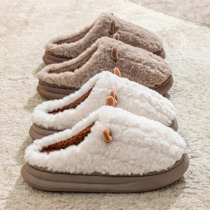 Pantoufles d’hiver pour femmes - Chaussons doublés en polaire pelucheuse, chaussons chauds en coton pour l’intérieur/l’extérieur avec semelle antidérapante