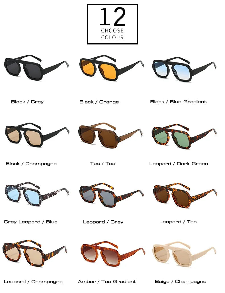 JNPCXI Lunettes de soleil carrées rétro pour femmes, design de marque tendance, verres dégradés UV400, lunettes de soleil punk pour hommes