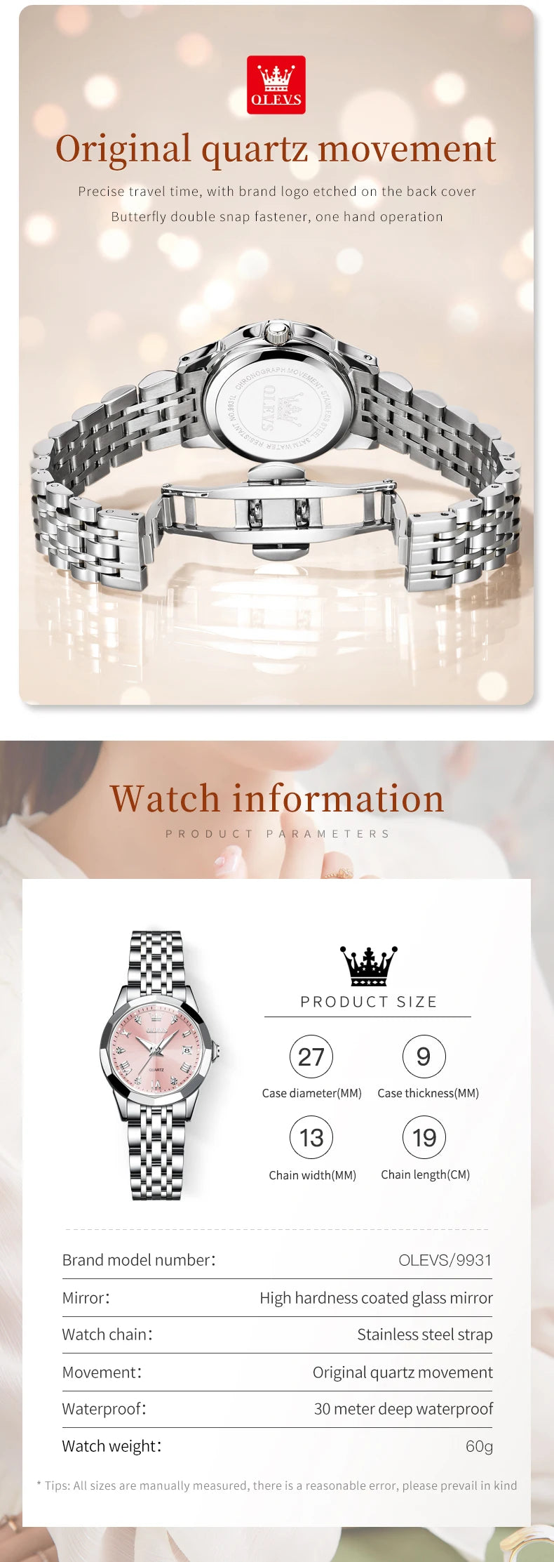 Montres pour femmes OLEVS élégantes et luxueuses avec bracelet en acier inoxydable, montre-bracelet à quartz originale pour homme, étanche, lumineuse, avec date, tendance habillée