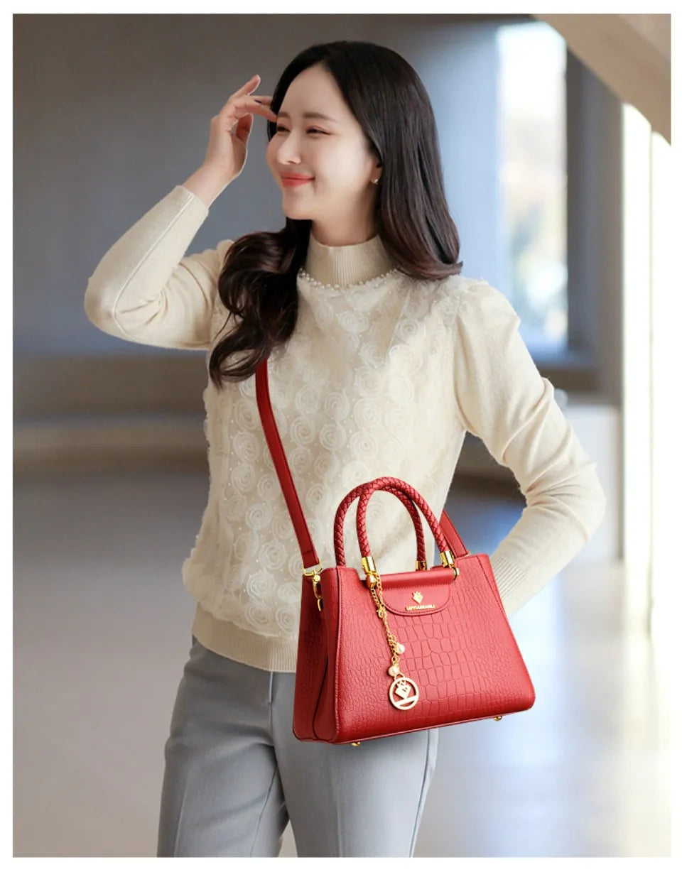 Sac à main élégant à poignée tressée pour femmes, sac à poignée supérieure en cuir de haute qualité, sac bandoulière et porté épaule pour dames, cabas décontracté de qualité