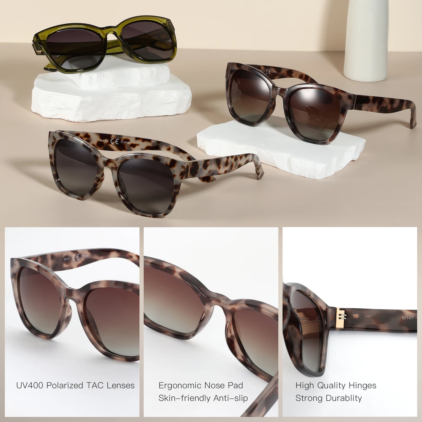 Lunettes de soleil polarisées œil de chat ZENOTTIC Fashion pour femmes - Lunettes de soleil surdimensionnées avec protection UV400, style rétro et design créateur