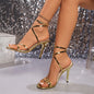 Sandales à talons hauts pour femmes grande taille à bout pointu, sandales à lanières croisées à la cheville, chaussures de soirée à talons aiguilles pour femme, sandales pour femme