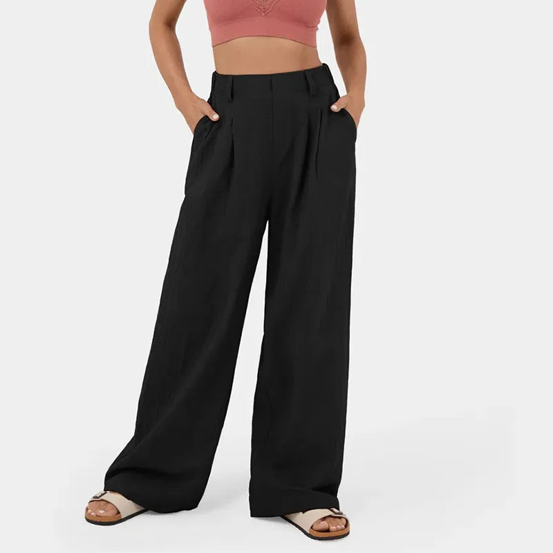 Pantalons pour femmes Pantalons pour femmes à taille haute et jambes larges Pantalons décontractés amples Pantalons droits pour dames de bureau Mode coréenne Pantalons élégants