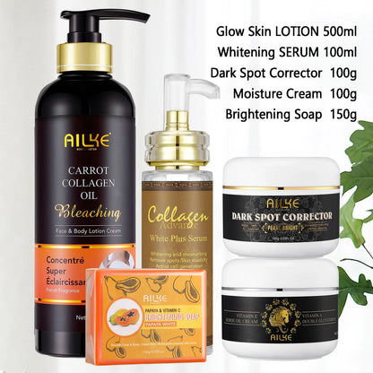 Ensemble de soins de la peau au collagène AILKE pour femmes, hydratant, blanchissant, élimine les taches de rousseur, les taches brunes, les points noirs, kit éclaircissant pour la peau