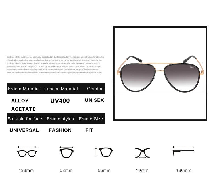 Lunettes de soleil aviateur de marque de mode pour femmes, vintage, de créateur, tout-en-un, lunettes de soleil pour femmes, rétro, monture en alliage, lunettes Quay UV400