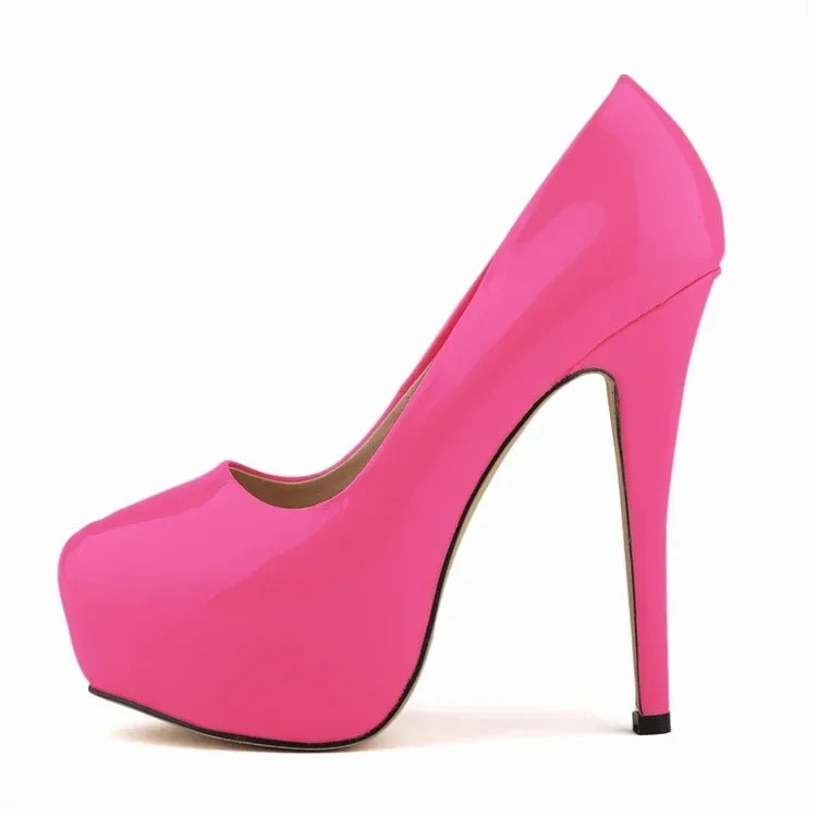LOSLANDIFEN Escarpins à talons hauts pour femmes 14 cm, bout rond, stilettos, talons femme sexy, chaussures de mariage rouges pour dames, talons plateforme noirs