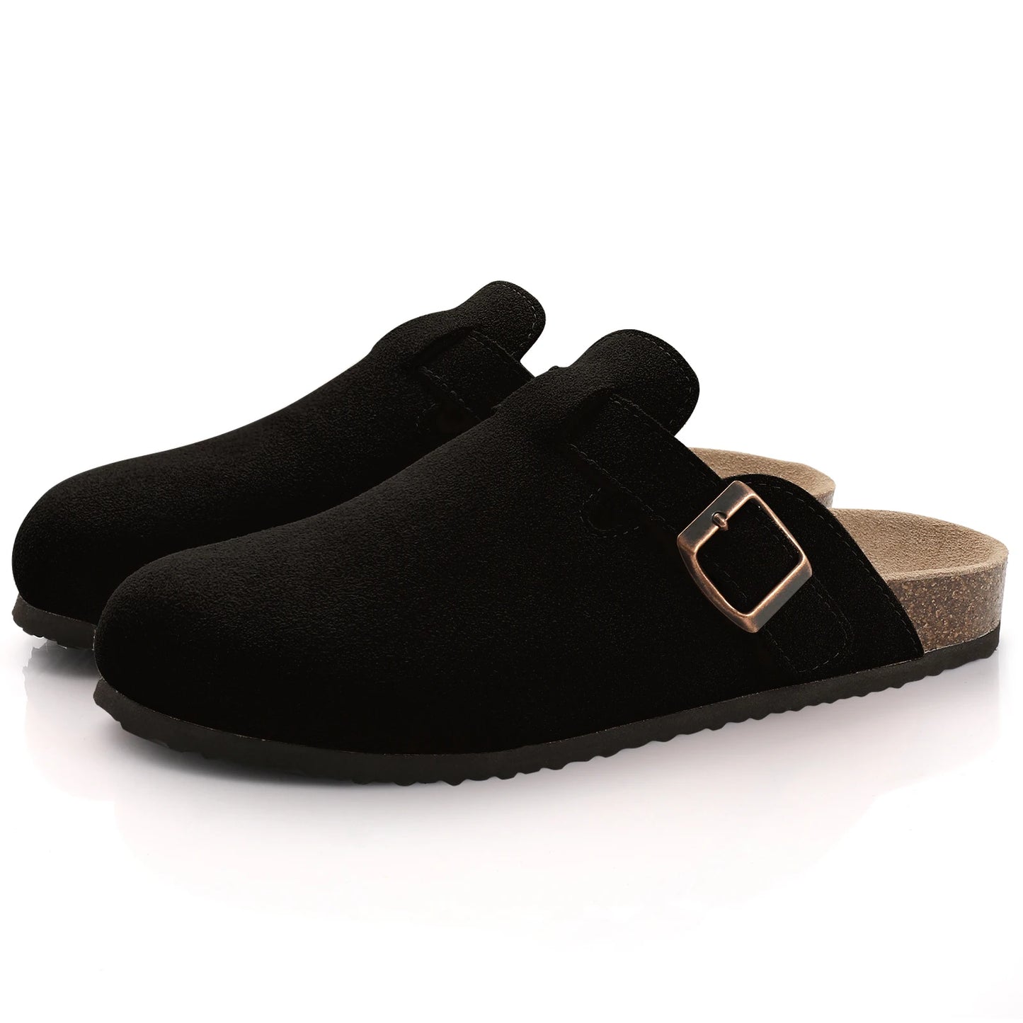 Mules en daim pour femmes Comwarm Fashion, pantoufles, sabots pour hommes, sandales à semelle intérieure en liège avec soutien de la voûte plantaire, claquettes d’extérieur pour la plage, chaussures d’intérieur