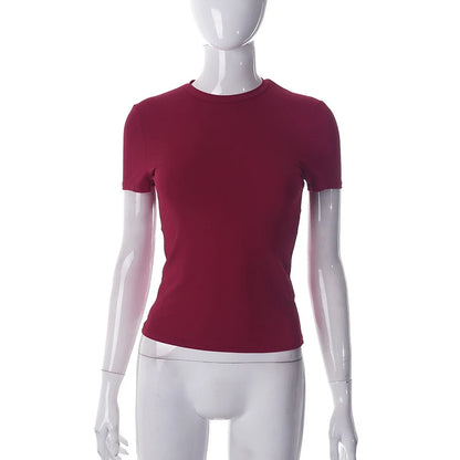 Nouveau t-shirt à manches courtes pour femmes printemps 2024, uni, simple, décontracté, doux, facile à assortir, tendance, haut court basique, t-shirt mode été.