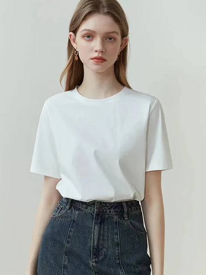 T-shirt femme 100 % coton été basique t-shirt à manches courtes hauts amples t-shirt 2024 décontracté pour femme blanc t-shirts basiques pour fille et femme