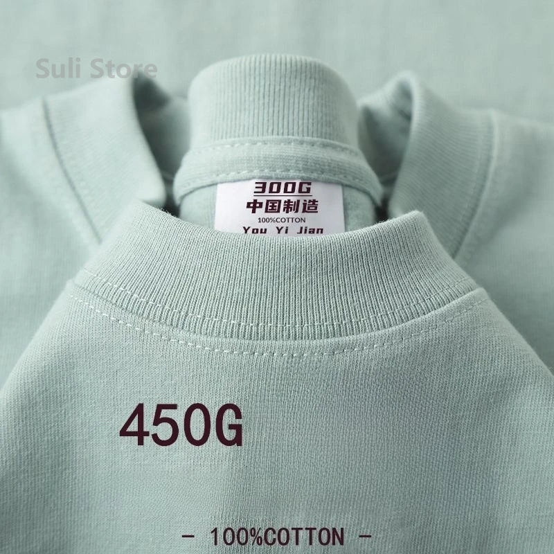 T-shirts unisexes 100 % coton 450 g de haute qualité T-shirts blancs T-shirt vierge d’été pour homme T-shirts pour homme