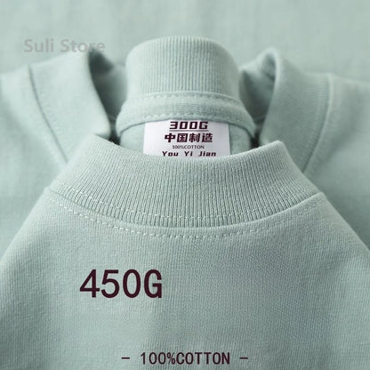 T-shirts unisexes 100 % coton 450 g de haute qualité T-shirts blancs T-shirt vierge d’été pour homme T-shirts pour homme