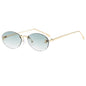Lunettes de soleil de créateur de marque de luxe sans monture pour femmes, ovales rétro de petite taille, monture métallique, lunettes de soleil pour extérieur, style décontracté vacances, UV400 #300371