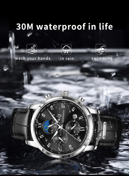 Montre-bracelet de luxe pour femme LIGE, bracelet en cuir, étanche, décontractée et sportive, à quartz, avec affichage 24 heures et phase de lune.