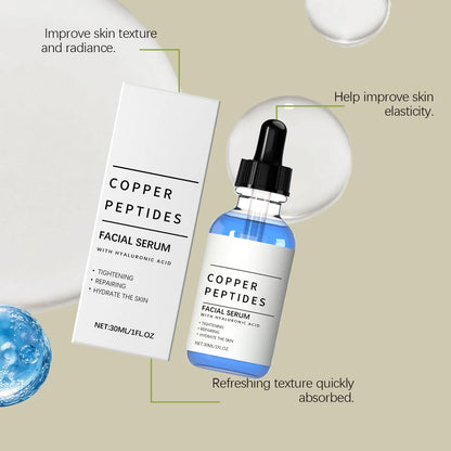 Sérum aux peptides de cuivre anti-rides, antioxydant, raffermissant, réparateur de la barrière cutanée, hydratation profonde, sérum visage à l’acide hyaluronique 30 ml