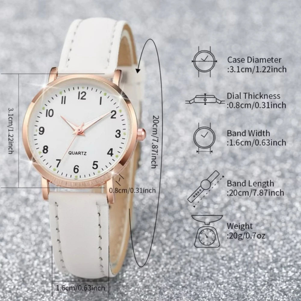 Montre femme mode décontractée avec bracelet, ensemble de montres, bracelet en cuir, cadran rond simple, montre-bracelet à quartz pour femme, montre habillée, horloge, montre femme