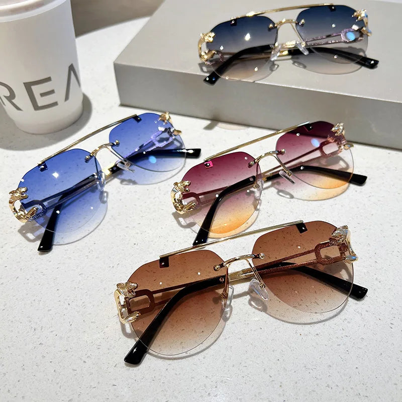 Lunettes de soleil 2023 pour femmes de luxe sans monture, lunettes vintage tendance, lunettes surdimensionnées, shades de soleil femme, gafas de sol mujer, lentes