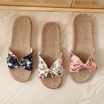 Chaussures pour femme Sandales Mujer Femmes Féminines Nœud décoratif Lin en toile Tongs Chaussures de plage Sandales Pantoufles Chaussures Femme