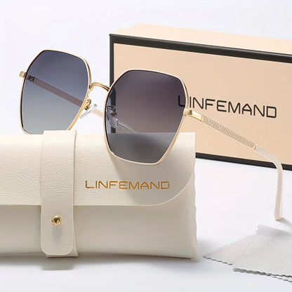 LINFEMAND Lunettes de soleil pour femme à monture métallique classique avec verres dégradés UV400, essentielles pour les voyages d’été, la conduite, le cyclisme, les festivals, idée cadeau