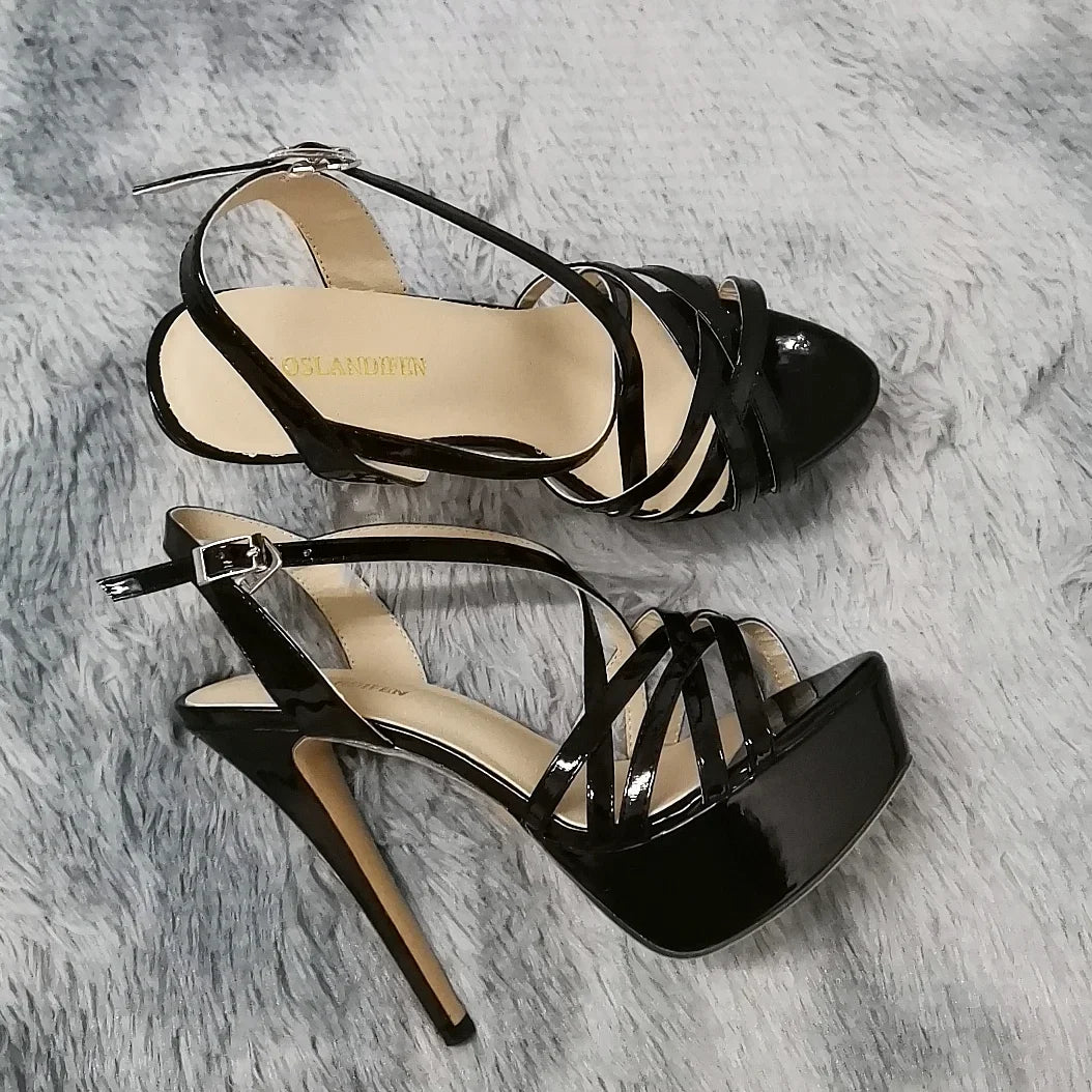 Sandales à plateforme pour femmes sexy 14 cm, défilés de mode, bout ouvert, talons hauts, stilettos à motif serpent, bride à la cheville, chaussures de soirée style gladiateur
